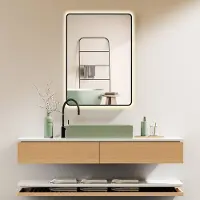PonteSino HOKO Miroir de salle de bain avec cadre 70x100cm+interrupteur tactile+alternance lumière blanc chaud/blanc froid/neutre avec interrupteur tactile et allumage par interrupteur mural