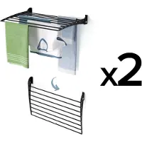 Foxydry 2 Fold Down 80 cm noirs – Étendoirs à linge muraux pliables vers le bas, robustes et peu encombrants, idéals pour les petits espaces