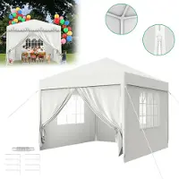 NaiZy Pavillon étanche - Tente de réception Pavillon de jardin avec 8 parois latérales Camping Pavillon fixe pour jardin, fête, mariage (3 x 3m avec 4 parois latérales, blanc)