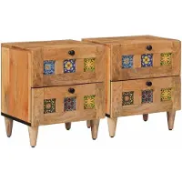 vidaXL Cabinet de chevet avec tiroir 2 pcs Naturel 40 x 33,5 x 46 cm