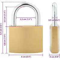 vidaXL Serrure en U avec clés Laiton 6 x 2 x 9,1 cm Fer