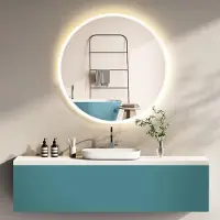 PonteSino HOKO Miroir de salle de bain design rond 60 cm Malaga avec cadre métallique blanc. Miroir mural de salle de bain rond éclairé par LED + interrupteur tactile + changement de lumière LED.