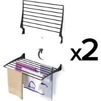 Foxydry 2x Porte-linge mural pour salle de bain et balcon, inoxydable et stable - Fold 80 cm Noir