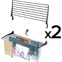Foxydry 2 Fold 116 cm noirs – Étendoirs à linge muraux pliables en aluminium, pour l’intérieur et l’extérieur
