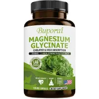 Buporai Magnesium Glycinate 200mg (120 capsules) Complément alimentaire, intestin, digestion, cur, santé cardiaque, humeur, esprit, nerfs, os