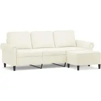 vidaXL Canapé 3 places avec pouf Crème 180 cm velours