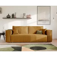 Idohome Canapé rembourré indépendant BALI Canapé avec fonction couchage et espace de rangement – Canapé-lit moderne, tissu velours côtelé jaune moutarde, Poso 01 – peu encombrant et durable
