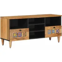 vidaXL Meuble TV avec étagère , couleur naturelle, 100 x 33 x 46 cm, bois massif de manguier