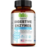 Buporai Digestive Enzymes + Probiotiques (120 capsules) Enzymes digestives, probiotiques, prébiotiques, santé intestinale, santé digestive, intestin, digestion, estomac