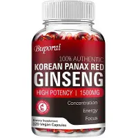 Buporai Ginseng rouge coréen Panax 1500 mg (120 gélules) Complément alimentaire, concentration, énergie, attention, cerveau, mémoire, système immunitaire, libido