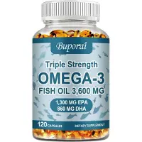 Buporai Omega-3 Fish Oil (120 capsules) Complément alimentaire, cholestérol, système immunitaire, yeux, os, articulations, cerveau