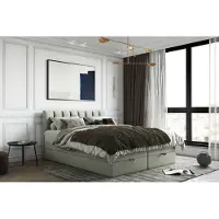 TRADA Gusto Lit Boxspring Lit adulte 200x200 avec rangement, matelas ressorts ensachés et surmatelas à mémoire de forme Visco Memory en velours Beige