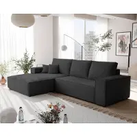 Idohome Canapé d'angle NOVA avec fonction sommeil et coffre de lit Canapé d'angle en L Salon Canapé avec coffre de lit Canapé gauche Poso 135 Noir