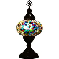 Halay Lampe de table turque avec mosaïque colorée de 13 cm - Lampe orientale fabriquée à la main pour une lumière d'ambiance