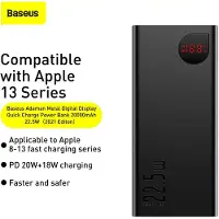 Baseus Adaman Metal Powerbank, 20000Mah, 2Xusb, Usb-C, Lightning, Microusb 22.5W (Czarny)