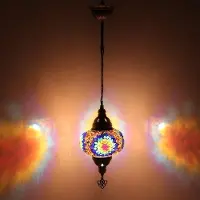 Halay Suspension turque avec verre mosaïque coloré de 12 cm - Lampe orientale pour un éclairage d'ambiance