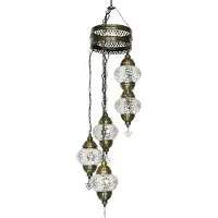Halay Suspension mosaïque orientale blanche/transparente, hauteur 97 cm, largeur 20 cm, diamètre 13,5 cm, douille E14