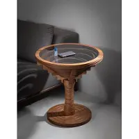 Xl Moebel Gmbh Table d'appoint exclusive en bois Salon Table basse ronde Plateau en verre