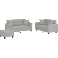 vidaXL Ensemble de canapés 3 pièces avec coussins gris clair tissu microfibre