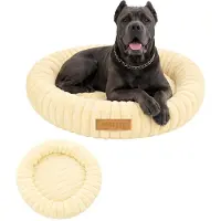 Dogeste Donut panier pour chien 90 cm rond, coussin doux et moelleux, lavable, fond antidérapant