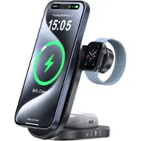 Caliber Chargeur de batterie 3-in-1 - Chargeur - 22,5W Schnellladegerät Qi2 Zertifiziert - Conçu pour iPhone, Apple Watch, AirPods - Chargeur MagSafe - Barre d'arrêt - Noir