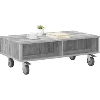vidaXL Table d'appoint avec roues Gris Sonoma 90 x 50 x 30 cm