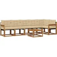vidaXL Ensemble de canapés d'extérieur avec coussins 7 pièces Nature et Beige
