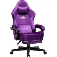 GTPLAYER Chaise de jeu Fauteuil de jeu ergonomique Chaise de bureau avec surface en tissu Coussin d'assise à ressorts, accoudoirs connectés, avec repose-pieds
