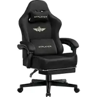 GTPLAYER Chaise de jeu Fauteuil de jeu ergonomique Chaise de bureau avec surface en tissu Coussin d'assise à ressorts, accoudoirs connectés, avec repose-pieds