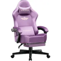 GTPLAYER Chaise de jeu Fauteuil de jeu ergonomique Chaise de bureau avec surface en tissu Coussin d'assise à ressorts, accoudoirs connectés, avec repose-pieds