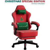 GTPLAYER Chaise de jeu motif Noël, Gaming Chair avec repose-pieds, assise extra large, avec coussin à ressorts & accoudoirs synchronisés velours rouge
