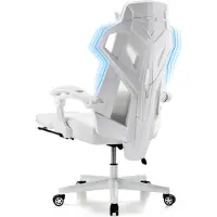 GTPLAYER Chaise de bureau ergonomique Chaise de gamer Chaise pivotante Appui-lordose réglable Appui-tête dorsal Fauteuil de direction avec accoudoirs connectés Roues silencieuses blanc