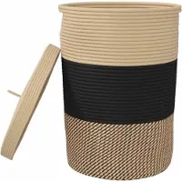 vidaXL Panier de rangement avec couvercle noir et beige Ø37x50cm coton