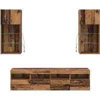 vidaXL : Ensemble de supports muraux pour téléviseur avec éclairage LED, 5 pièces, en bois recyclé et panneaux de fibres de bois