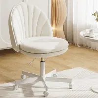 COMHOMA Homeoffice chaise, chaise de maquillage, chaise de bureau sans accoudoirs, chaise pivotante Chaise de bureau confortable sur roulettes, hauteur réglable similicuir blanc
