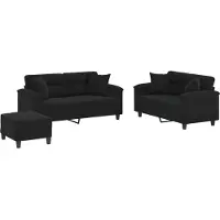 vidaXL Ensemble de canapés 3 pièces avec coussins Noir Tissu microfibre