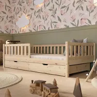 Crazy Pine Lit d'enfant avec tiroir 190x90cm - Lit de sol Montessori massif en bois avec protection contre les chutes - Crazy Basic