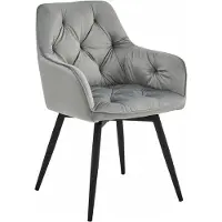 VBChome Chaise pivotante Chaise de salle à manger en velours gris argenté Chaise rembourrée avec accoudoirs pivotant à 360° - Chaise de cuisine Chaise de salon Chaise de bureau Pieds métalliques noirs