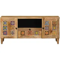 vidaXL Meuble TV avec porte Naturel 105 x 33,5 x 46 cm Bois massif Mango
