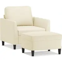 vidaXL Fauteuil avec pouf Crème 60 cm Similicuir