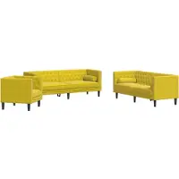 vidaXL Ensemble de 3 canapés Chesterfield avec traversins Jaune velours