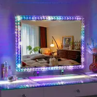 Vanitii Miroir de maquillage Hollywood 80 cm x 60 cm avec éclairage LED Mode d'éclairage RGB Miroir cosmétique en cristal pour coiffeuse Blanc