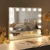 Vanitii Miroir de maquillage 58cm x 48cm Miroir à intensité variable avec éclairage 14 lampes à intensité variable 3 modes d'éclairage Miroir de maqui