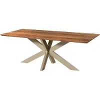 MASSIVMOEBEL24.DE MASSIVMOEBEL24 | Table à manger en bois d'acacia 260x100x76 naturel laqué / Epoxy noir, support Spider argent mat EPOXY