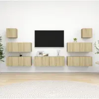 vidaXL 7 pcs. Ensemble d'armoires TV Chêne Sonoma Matériau dérivé du bois , Armoires TV Design 2024