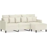 vidaXL Canapé 3 places avec pouf Crème 180 cm velours