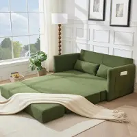LVHOM Canapé-lit 2 places extensible en velours côtelé, canapé-lit avec fonction couchage et poches latérales, canapé-lit d'appoint avec 2 coussins, 165 x 92 x 82 cm, vert