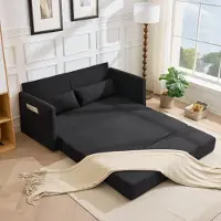 LVHOM Canapé-lit 2 places extensible en velours côtelé, canapé-lit avec fonction couchage et poches latérales, canapé-lit d'appoint avec 2 coussins, 165 x 92 x 82 cm, noir