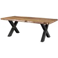 MASSIVMOEBEL24.DE MASSIVMOEBEL24 | Table à manger 220x100 en bois de Sheesham sablé bois naturel pieds en X anthracite brillant FREEFORM 5