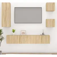 vidaXL 5 pcs. Armoire TV Sonoma chêne bois composite - Ensemble d'armoires TV - Ensembles d'armoires TV - Meuble-paroi